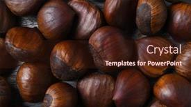  Presentation with wood rustic - Audience pleasing slide set consisting of top view closeup of a group of chestnuts on a rustic wood table backdrop and a wine colored foreground
