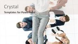  Presentation with project manager - Presentation theme having top-view-colleagues-throws background and a soft green colored foreground