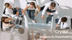  Presentation with company - Amazing theme having top view company employees giving backdrop and a gray colored foreground