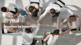  Presentation with employee profile company concept - Beautiful slides featuring top view company employees giving backdrop and a violet colored foreground