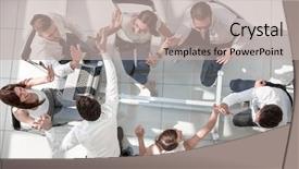  Presentation with company - Colorful presentation theme enhanced with top view company employees giving backdrop and a mint green colored foreground