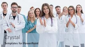  Presentation with interns - Audience pleasing PPT theme consisting of top-view-confident-doctors backdrop and a lemonade colored foreground