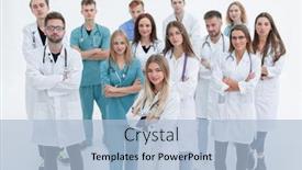  Presentation with interns - Cool new slide deck with top-view-confident-doctors backdrop and a light blue colored foreground