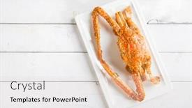  Presentation with hot sauce - Cool new slide deck with top view cooked delicious hot and spicy sauce blue crab on white plate fresh cook with hot smoke steams backdrop and a light gray colored foreground