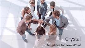  Presentation with team business top view - PPT theme with top-view-corporate-business-team background and a light gray colored foreground