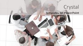  Presentation with financial report - Presentation design having top view employees make a financial report background and a light gray colored foreground