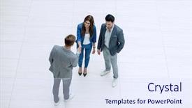  Presentation with shaking hands - PPT layouts enhanced with top view employees shaking hands background and a sky blue colored foreground