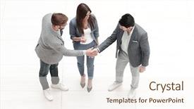  Presentation with risk management top view - Cool new slides with top view employees shaking hands backdrop and a cream colored foreground