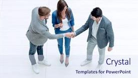  Presentation with risk management top view - Theme enhanced with top view employees shaking hands background and a sky blue colored foreground