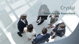  Presentation with employees - PPT theme consisting of top-view-employees-standing background and a lemonade colored foreground