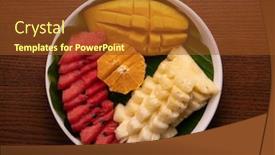  Presentation with fruits mango - PPT layouts having top view fresh tropical fruits isolated on wooden background mango pineapple watermelon and orange on a plate with banana leaf background and a tawny brown colored foreground