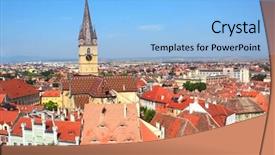  Presentation with tower - Theme consisting of top view from council tower background and a light blue colored foreground