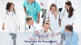 Presentation with small group top view - Slide set having top-view-group-of-doctors background and a light blue colored foreground