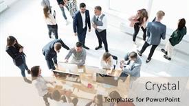  Presentation with employees - Slides enhanced with top-view-group-of-employees background and a soft green colored foreground