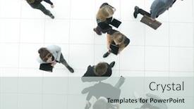  Presentation with diverse business people - Audience pleasing slide set consisting of top-view-group-of-serious backdrop and a light gray colored foreground