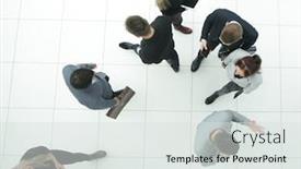  Presentation with diverse business people - Presentation design featuring top-view-group-of-serious background and a light gray colored foreground