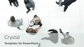  Presentation with diverse business people - Beautiful theme featuring top-view-group-of-serious backdrop and a sky blue colored foreground