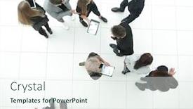  Presentation with diverse business people - Theme having top-view-group-of-serious background and a sky blue colored foreground