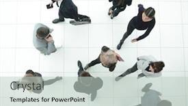  Presentation with diverse business people - Slide deck featuring top-view-group-of-serious background and a light gray colored foreground