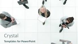  Presentation with diverse business people - PPT layouts enhanced with top-view-group-of-serious background and a sky blue colored foreground