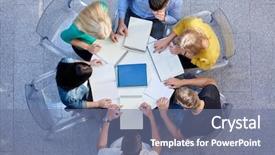  Presentation with working together - Audience pleasing PPT theme consisting of together at school table working backdrop and a ocean colored foreground