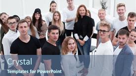  Presentation with circle - Colorful slide set enhanced with top-view-group-of-young backdrop and a ocean colored foreground