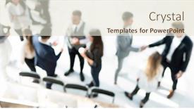  Presentation with employees - PPT theme having top-view-group-of-young background and a lemonade colored foreground