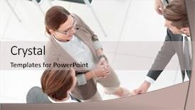  Presentation with team business top view - PPT theme consisting of top view handshake business partners background and a soft green colored foreground