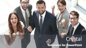  Presentation with team business top view - Slides featuring top view happy business team looking at the camera background and a dark gray colored foreground