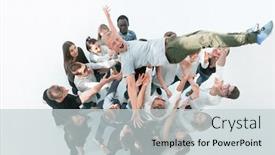  Presentation with tossing - Slides enhanced with top-view-happy-team background and a light gray colored foreground