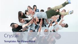  Presentation with team leader - Amazing theme having top-view-happy-team backdrop and a lemonade colored foreground