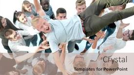  Presentation with tossing - Audience pleasing PPT layouts consisting of top-view-happy-team backdrop and a coral colored foreground