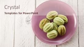  Presentation with kueh - PPT layouts featuring top-view-malaysia-traditional-food background and a sky blue colored foreground