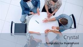  Presentation with round table - Colorful slides enhanced with top-view-manager-and-creative backdrop and a light blue colored foreground