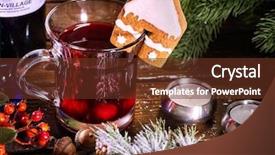  Presentation with mulled wine - Presentation design having top view mug of hot alcohol beverage and tasty cookie in house form decoration drink winter hot drink hot mulled wine with cookie background and a tawny brown colored foreground