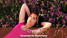  Presentation with flowery - Theme featuring top view of a beautiful young woman lying on a flowery meadow background and a tawny brown colored foreground