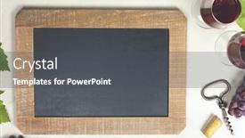  Presentation with chalk board - PPT layouts enhanced with top view of a blank chalk board for a wine list or menu with wine and grapes over grey concrete background background and a dark gray colored foreground