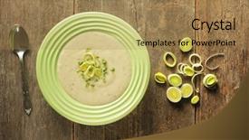  Presentation with leek soup - Presentation theme featuring a bowl of leek background and a coral colored foreground
