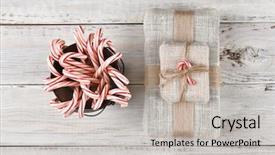  Presentation with candy canes - Presentation design with top view of a bucket background and a  colored foreground