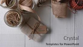  Presentation with rustic wood - PPT theme featuring top-view-of-a-burlap background and a light gray colored foreground
