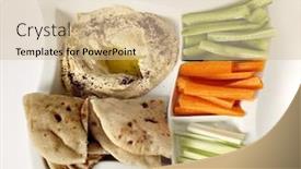  Presentation with dip - Presentation featuring dip tray with hummus background and a soft green colored foreground