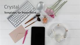  Presentation with pink perfume - Cool new PPT layouts with top-view-of-a-tablet backdrop and a light gray colored foreground