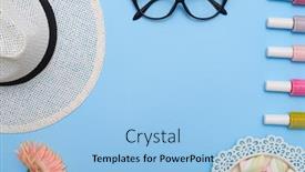  Presentation with feminine - Audience pleasing presentation theme consisting of top-view-of-a-trendy backdrop and a light blue colored foreground