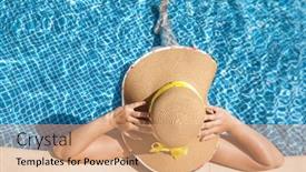  Presentation with top hat - Slides enhanced with top view of a woman in a hat enjoying the swimming pool background and a coral colored foreground