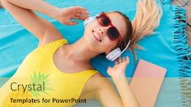  Presentation with music headphones - Audience pleasing presentation theme consisting of top-view-of-an-attractive backdrop and a yellow colored foreground