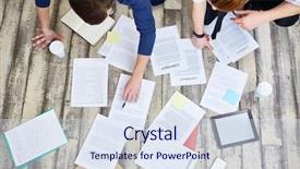  Presentation with risk top view - PPT theme consisting of top view of assorted documents background and a  colored foreground