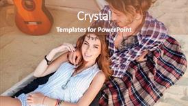  Presentation with relaxing - PPT layouts enhanced with top view of beautiful young couple lying and relaxing on the beach background and a coral colored foreground
