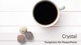  Presentation with coffee and sweet chocolate brownies - Beautiful theme featuring top view of black coffee backdrop and a light gray colored foreground