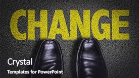  Presentation with business change - Beautiful presentation design featuring top view of business shoes backdrop and a dark gray colored foreground