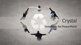  Presentation with team business top view - PPT theme enhanced with top view of business team making recycling figure background and a light gray colored foreground
